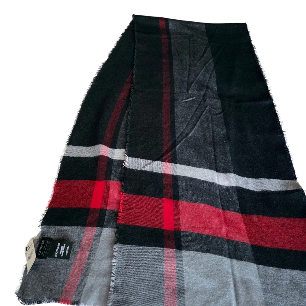 Express Bold Red and Gray Checkered Scarf